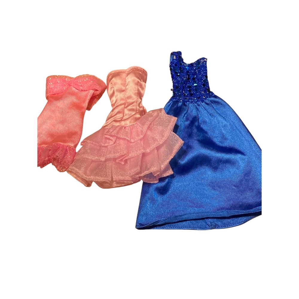 Vintage Barbie & Unbranded Doll Clothes Lot Blue Sequin Gown Pink Ruffle Dress